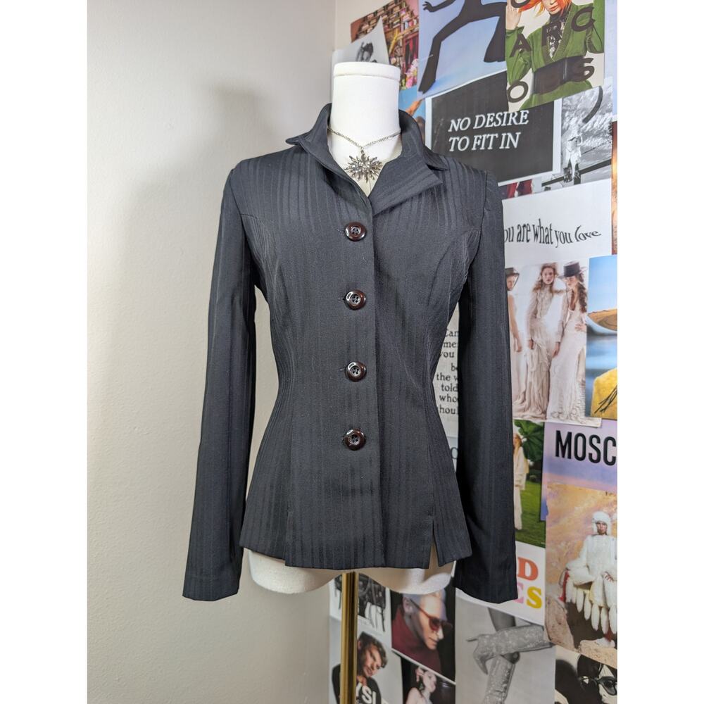 My Michelle Charcoal Pinstripe Button Front Blazer